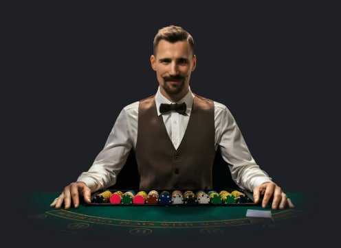 Dealer profesional kasino live pw123 membagikan kartu secara langsung di studio